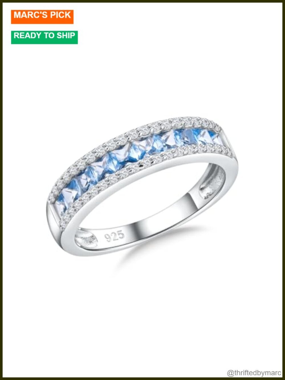 Sterling Silver Half Eternity Wedding Band Ring with Created Blue Topaz